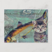Cat Fish Mixed Media Collage Postkarte (Vorderseite)