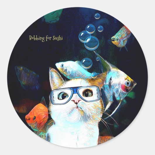 Cat Fish Sushi Spaß Funny Fantasy Round Sticker (Vorderseite)