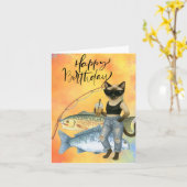 Cat Fishing Lovers Happy Birthday Karte (Gelbe Blume)