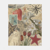 Cat Floral Collage Pattern – Cute Artistic Design Fleecedecke (Vorderseite)