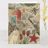 Cat Floral Collage Pattern – Cute Artistic Design Karte (Gelbe Blume)