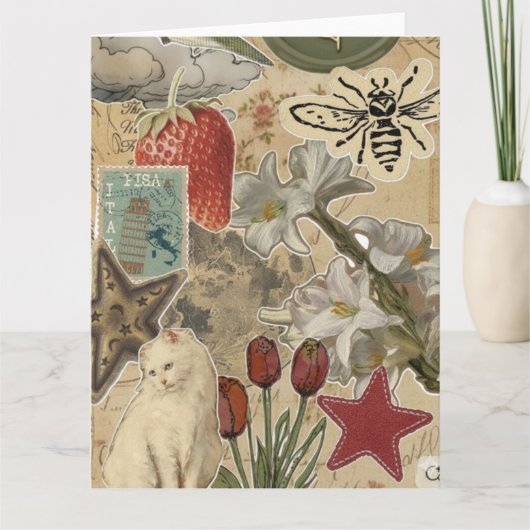 Cat Floral Collage Pattern – Cute Artistic Design Karte (Vorderseite)