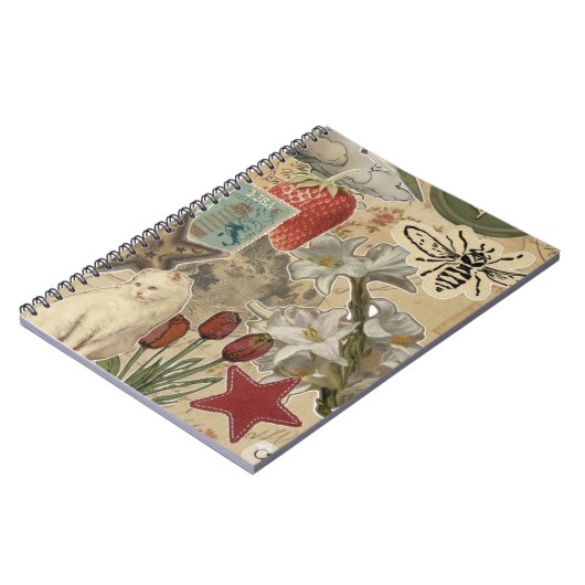 Cat Floral Collage Pattern – Cute Artistic Design Notizblock (Linke Seite)