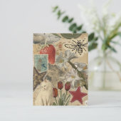 Cat Floral Collage Pattern – Cute Artistic Design Postkarte (Stehend Vorderseite)