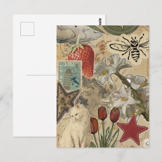 Cat Floral Collage Pattern – Cute Artistic Design Postkarte (Vorne/Hinten)