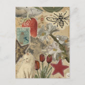 Cat Floral Collage Pattern – Cute Artistic Design Postkarte (Vorderseite)
