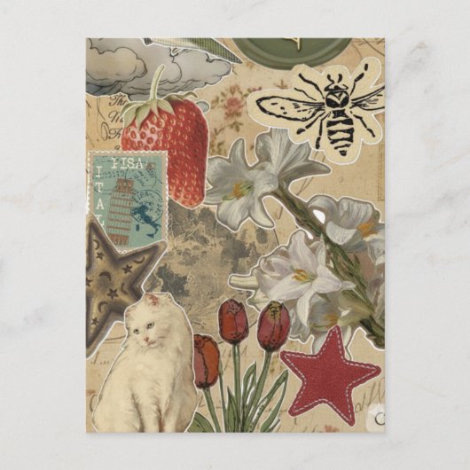 Cat Floral Collage Pattern – Cute Artistic Design Postkarte (Vorderseite)