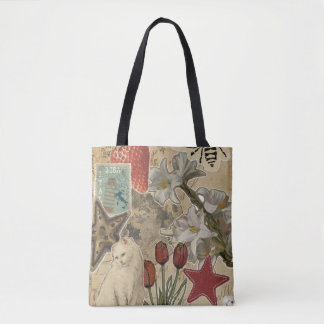 Cat Floral Collage Pattern – Cute Artistic Design Tasche