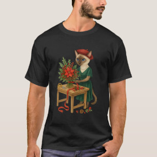 Cat Florist arrangiert Blume zu Weihnachten T-Shirt