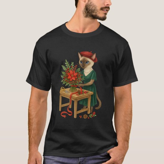 Cat Florist arrangiert Blume zu Weihnachten T-Shirt (Vorderseite)
