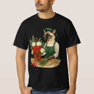 Cat Florist arrangiert Blume zu Weihnachten T-Shirt
