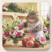 Cat Florist mit Blume Getränkeuntersetzer (Vorderseite)