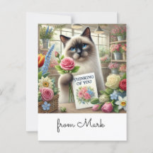 Cat Florist mit Karte denken Sie an Sie