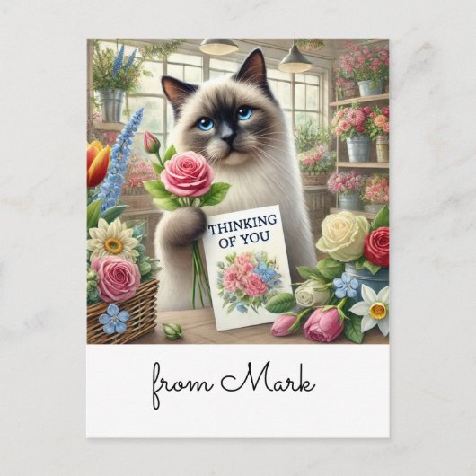 Cat Florist mit Karte denken Sie an Sie (Vorderseite)