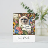 Cat Florist mit Karte Sie werden mit Blume begrüßt (Stehend Vorderseite)