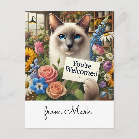 Cat Florist mit Karte Sie werden mit Blume begrüßt (Vorderseite)