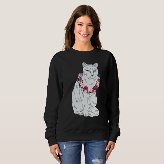 Cat Flower Kitten roses Cats Cute White Cat Sweatshirt (Vorne ganz)