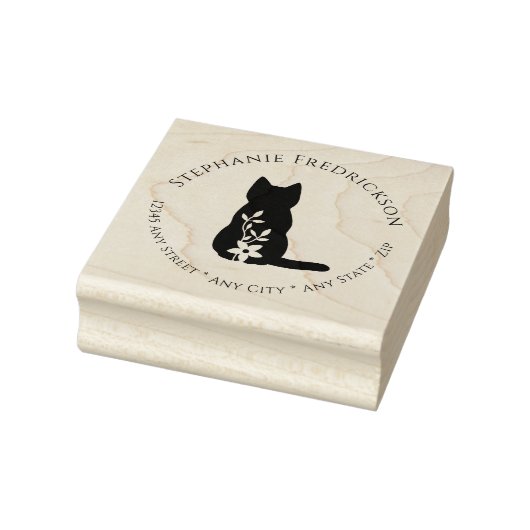 Cat & Flower Return Address Rubber Stamp Gummistempel (Stempel)