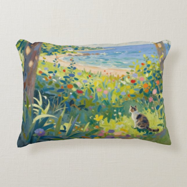 Cat Flowers And Sea Dekokissen (Vorderseite)