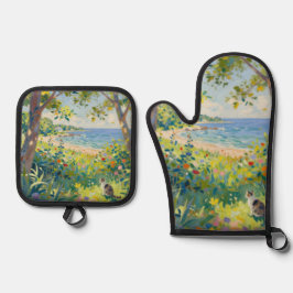 Cat Flowers And Sea Ofenhandschuh & Topflappen-Set