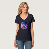 Cat Flying A Pizza Astronaut Funny Kitten Space T-Shirt (Vorderseite Vollansicht)