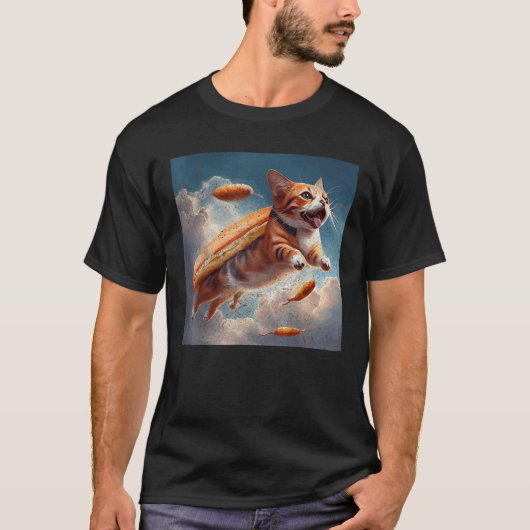 Cat Flying Hot Dogs T Shirt (Vorderseite)