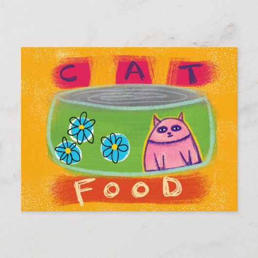 Cat Food Green Can - Funny Cat Postcard Postkarte (Vorderseite)