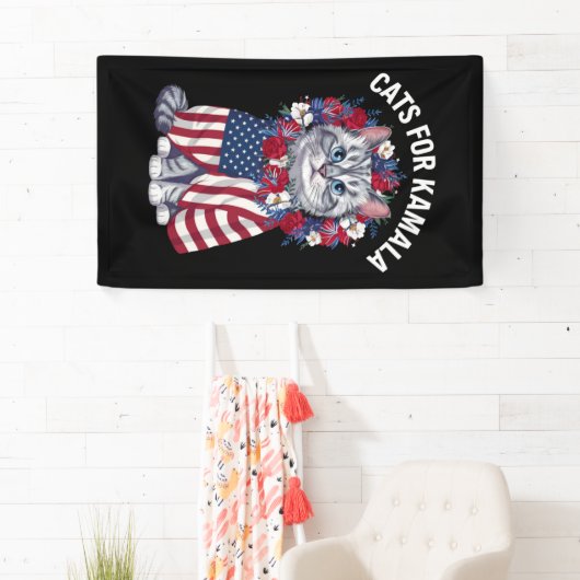 Cat For Kamala Cat Blume American USA Flag 2024 Banner (Insitu)