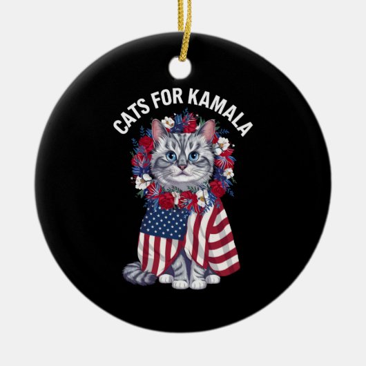 Cat For Kamala Cat Blume American USA Flag 2024 Keramik Ornament (Vorne)