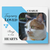 Cat Foto Beileid Keepake Pet Memorial Blau Fotoplatte (Vorderseite)