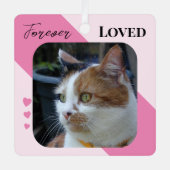 Cat Foto Beileid Keepake Pet Memorial Pink Ornament Aus Metall (Vorderseite)