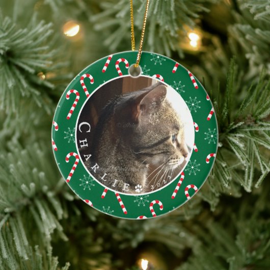 Cat Foto Candy Canes Rahmen Green Ornament (Baum)