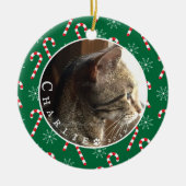 Cat Foto Candy Canes Rahmen Green Ornament (Vorne)
