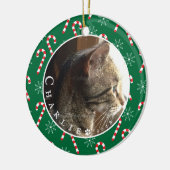 Cat Foto Candy Canes Rahmen Green Ornament (Links)