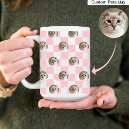 Cat Foto Collage Light Pink Kariertes Muster Kaffe Tasse