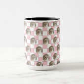 Cat Foto Collage Light Pink Kariertes Muster Kaffe Tasse (Zentrum)