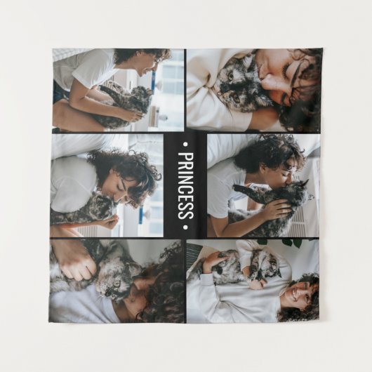 Cat Foto Collage Mit Monogramm Wandteppich (Vorderseite (Horizontal))