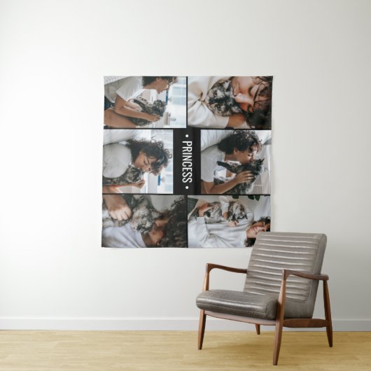 Cat Foto Collage Mit Monogramm Wandteppich (Beispiel (Horizontal))