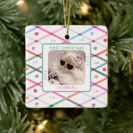 Cat Foto Erstes Weihnachtsfest Meow Pastellmuster Keramikornament