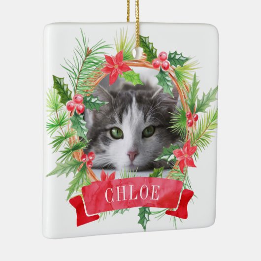 Cat Foto Holly Wreath Keramikornament (Rechts)
