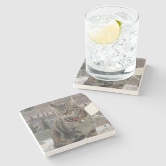 Cat Foto Marble Stone Untersetzer (Seitenansicht)