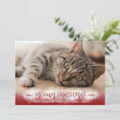 Cat Foto MEOWY CHRISTMAS Schneerot Feiertagskarte (Stehend Vorderseite)