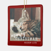 Cat Foto Meowy Weihnachten Rustikal Rot Keramikornament (Links)