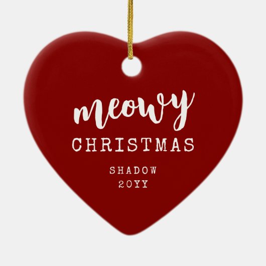 Cat Foto Meowy Weihnachten Rustikale Herzform Keramik Ornament (Hinten)