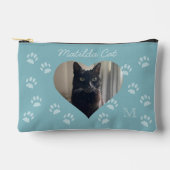 Cat Foto Name Monogram Aquamarin Paw Print Zubehörtasche (Vorderseite)