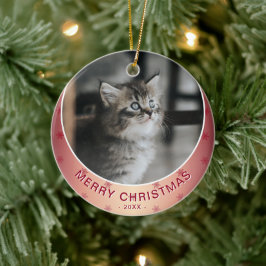 Cat Foto Red Snowflake Metallische Weihnachten Keramik Ornament