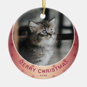 Cat Foto Red Snowflake Metallische Weihnachten Keramik Ornament (Vorne)