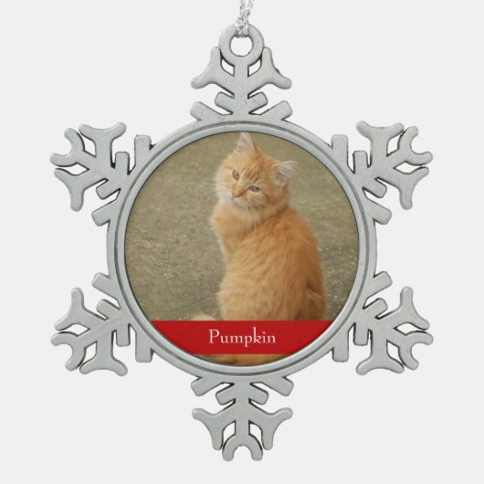 Cat Foto Roter Name Einfach Niedlich Schneeflocken Zinn-Ornament (Vorderseite)