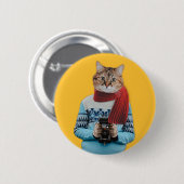 Cat Fotograf in Vintag Sweater Quirky Button (Vorne & Hinten)