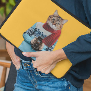 Cat Fotograf in Vintag Sweater Quirky Laptopschutzhülle